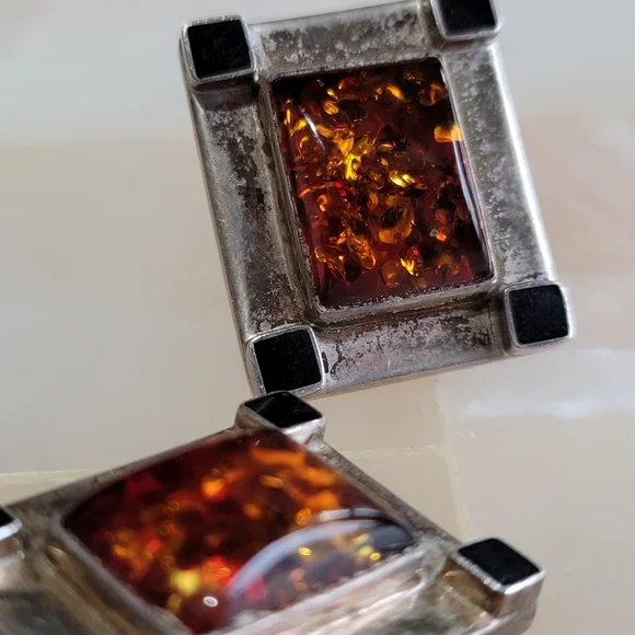 Sterling Silver Vintage LB Baltic Amber .925 Clip On Earrings - Picture 9 of 10